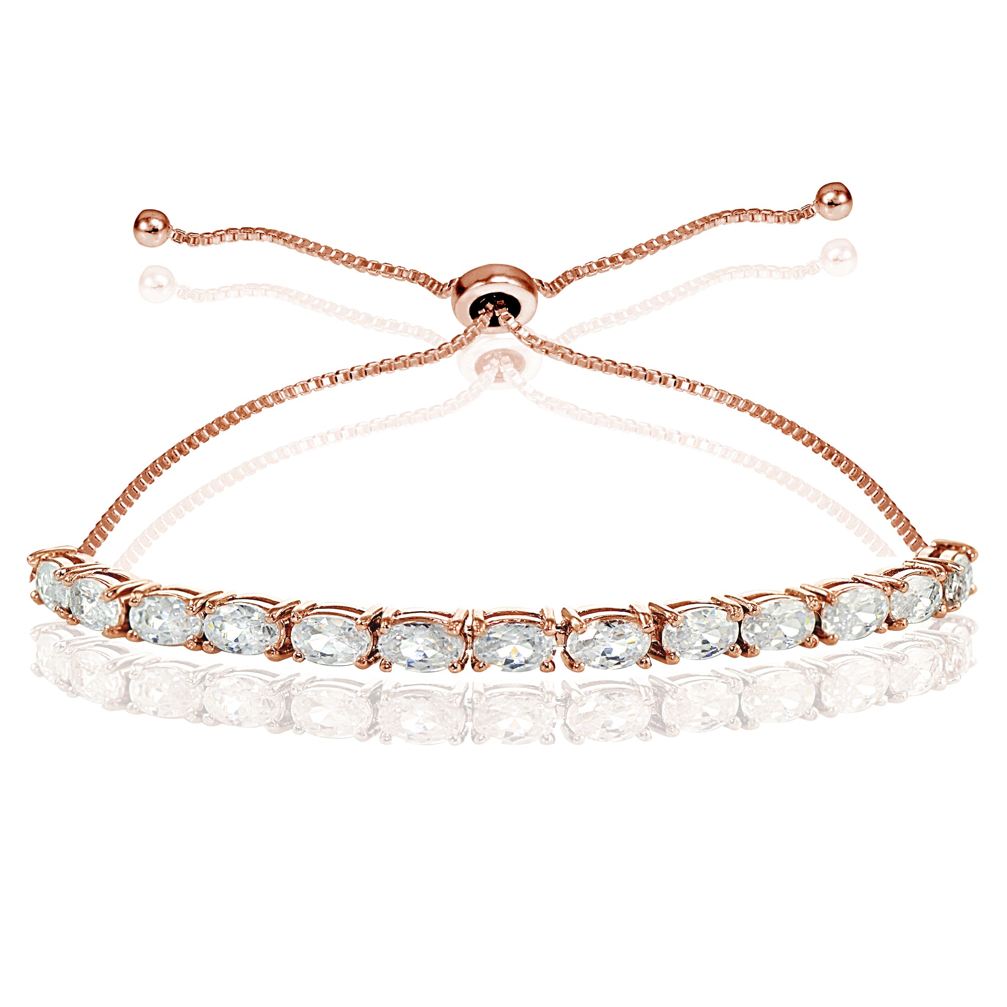 Rose Gold Flashed Sterling Silver Cubic Zirconia 5x3mm Oval-cut Adjustable Bracelet