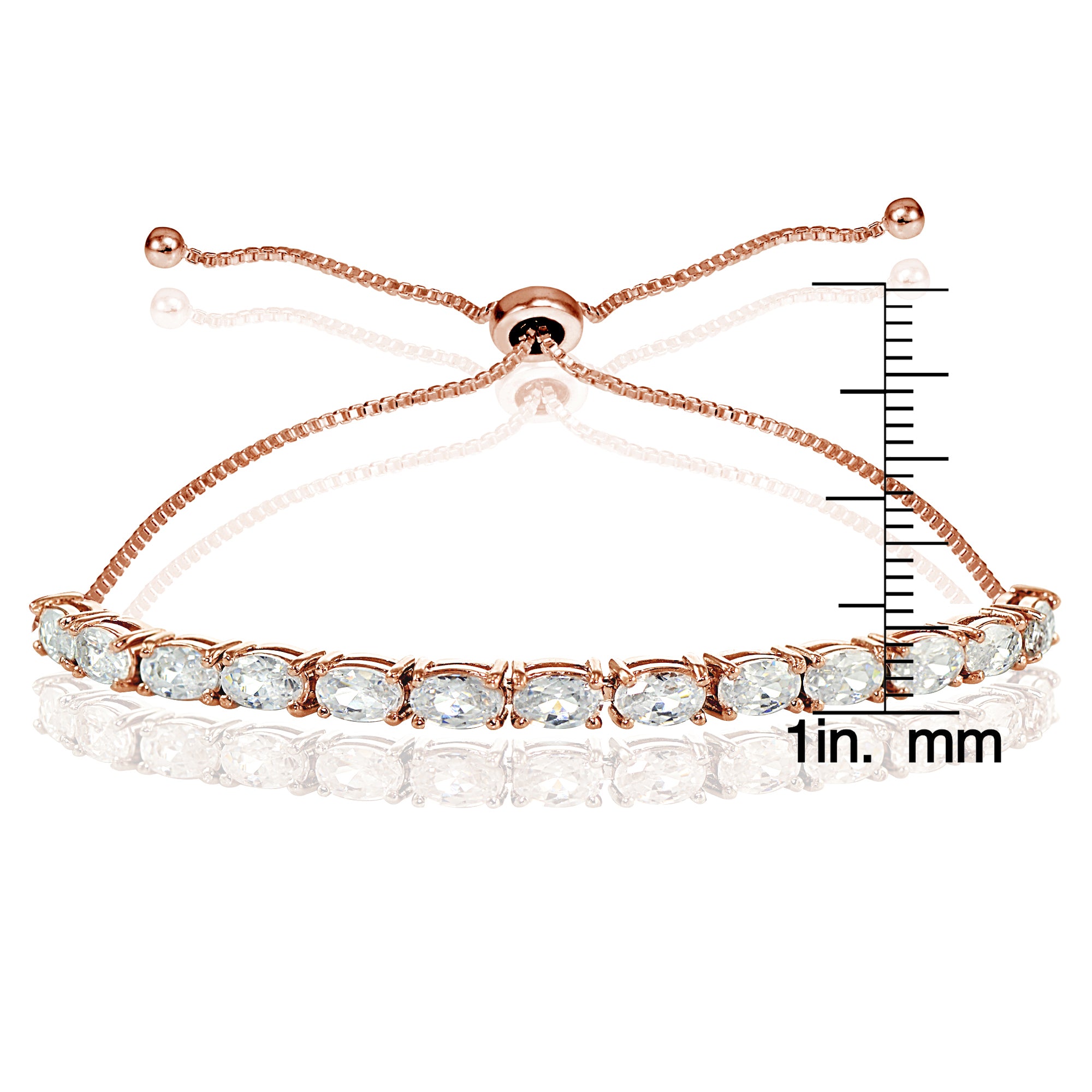 Rose Gold Flashed Sterling Silver Cubic Zirconia 5x3mm Oval-cut Adjustable Bracelet-3
