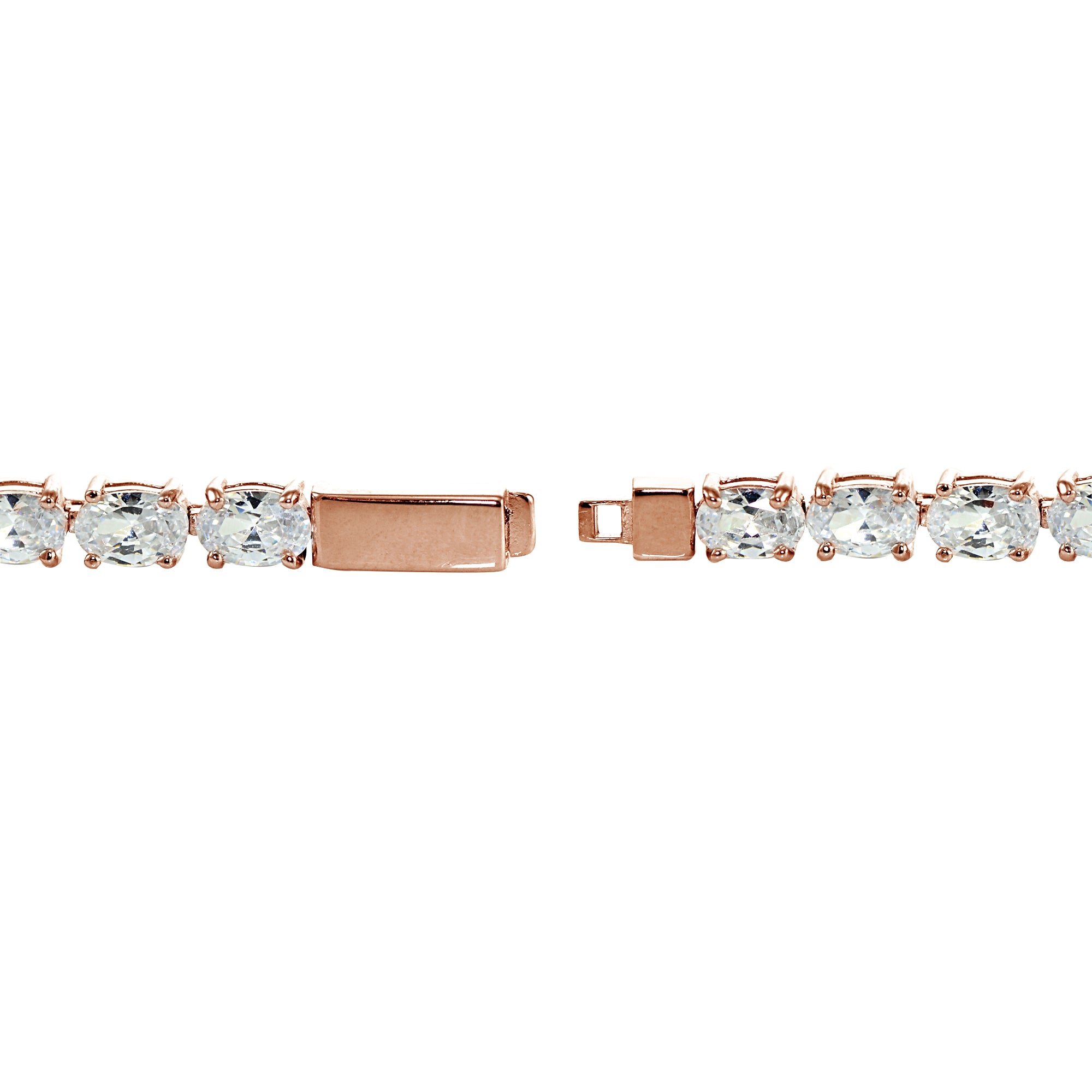 Rose Gold Sterling Silver Cubic Zirconia 6x4mm Oval-cut Tennis Bracelet-2