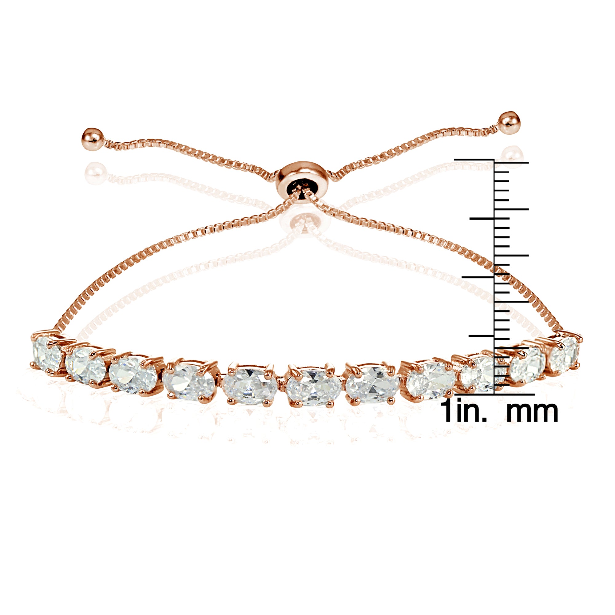 Rose Gold Flashed Sterling Silver Cubic Zirconia 6x4mm Oval-cut Adjustable Bracelet-3