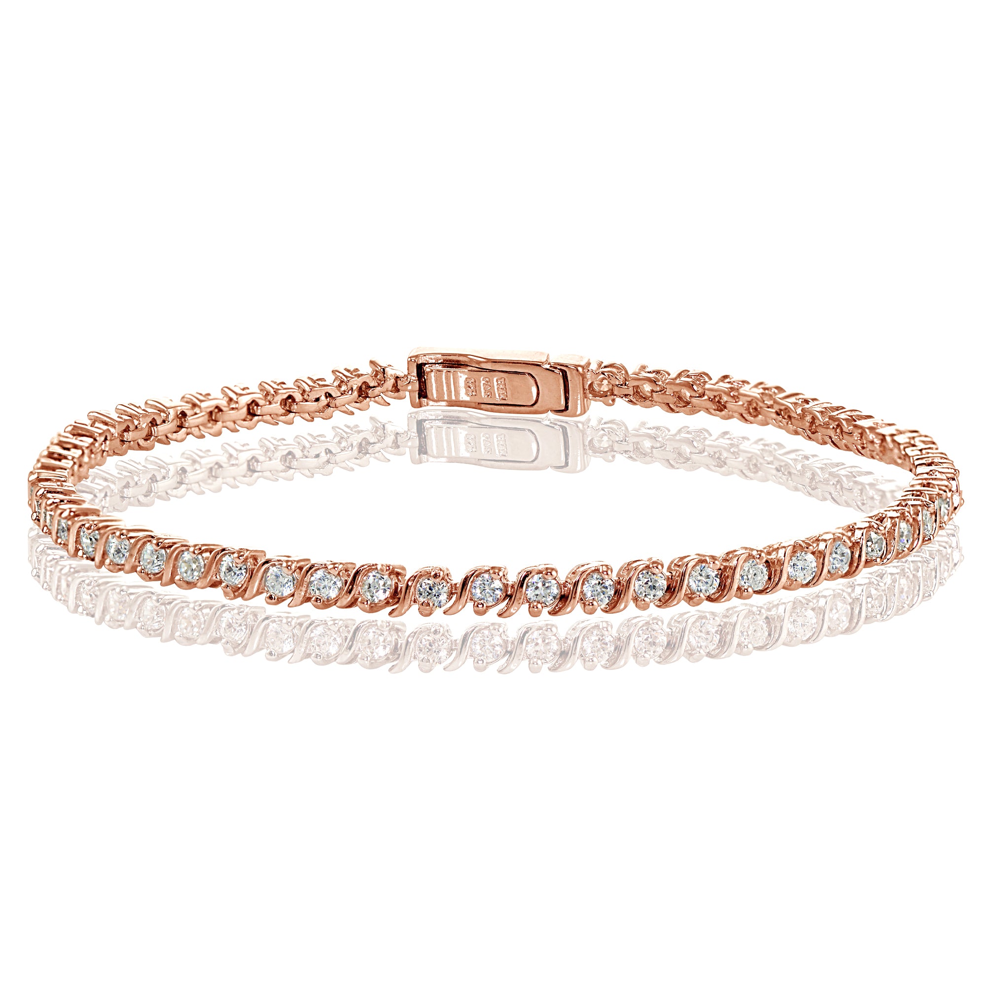 Rose Gold Sterling Silver Cubic Zirconia 2mm Round-cut S Design Tennis Bracelet