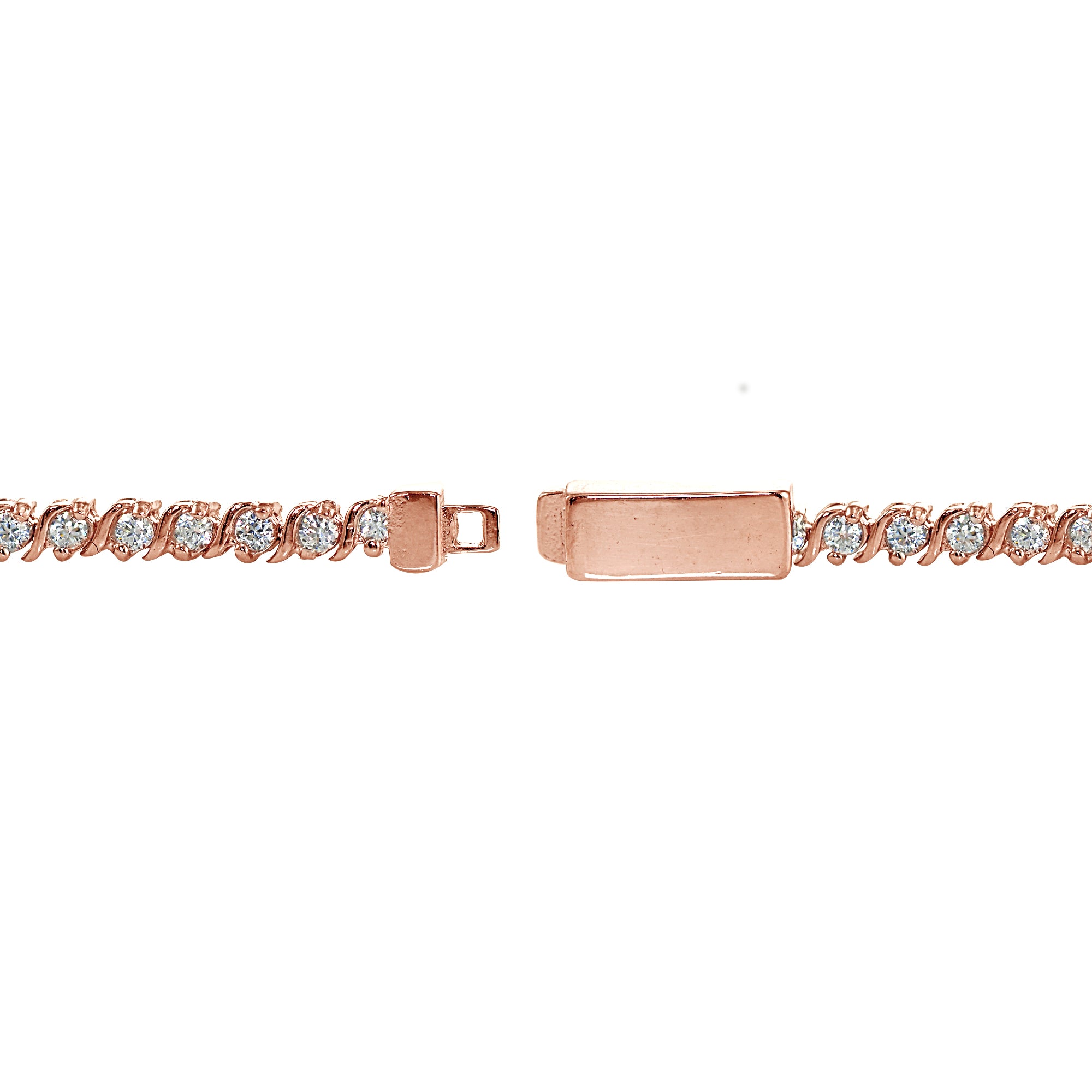 Rose Gold Sterling Silver Cubic Zirconia 2mm Round-cut S Design Tennis Bracelet-2