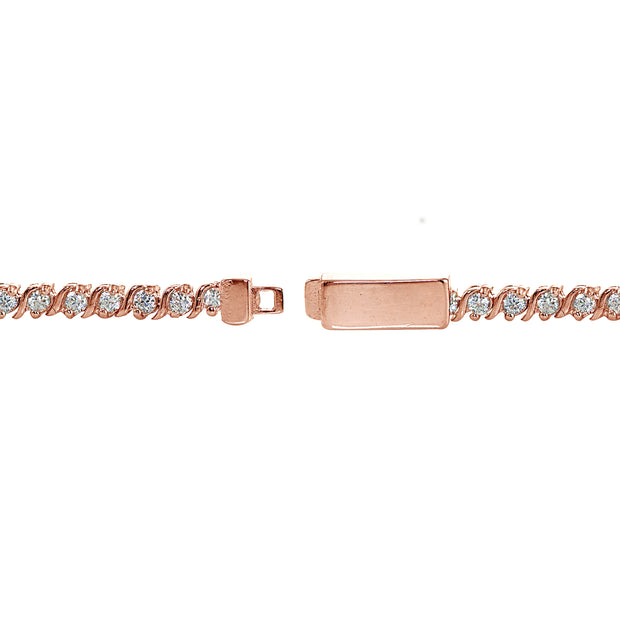 Rose Gold Sterling Silver Cubic Zirconia 2mm Round-cut S Design Tennis Bracelet