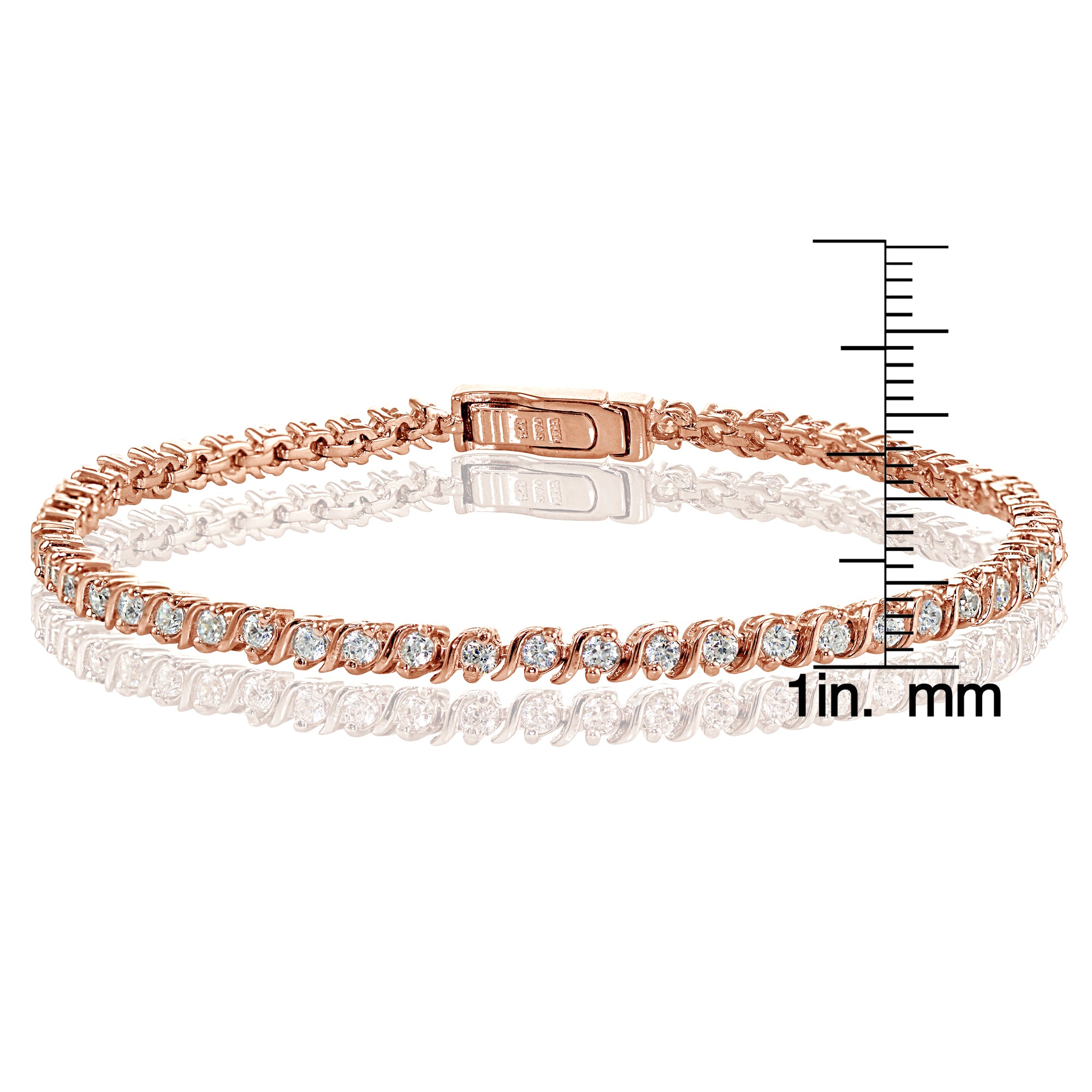 Rose Gold Sterling Silver Cubic Zirconia 2mm Round-cut S Design Tennis Bracelet-3
