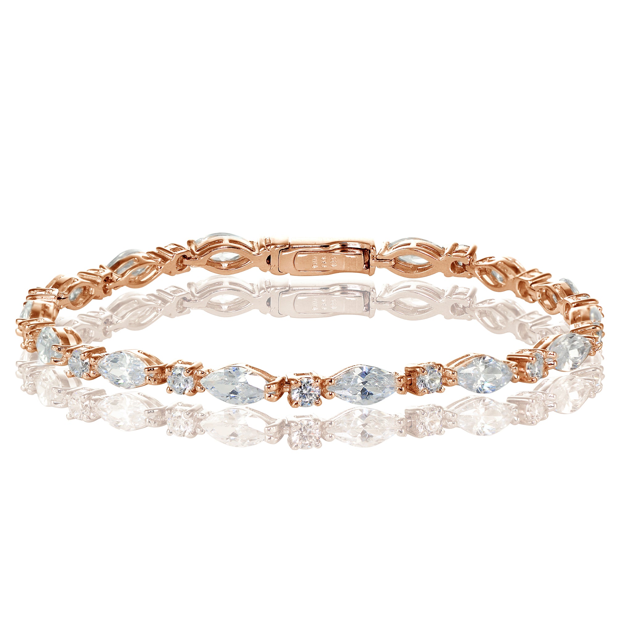 Rose Gold Sterling Silver Cubic Zirconia Marquise and Oval-cut Tennis Bracelet