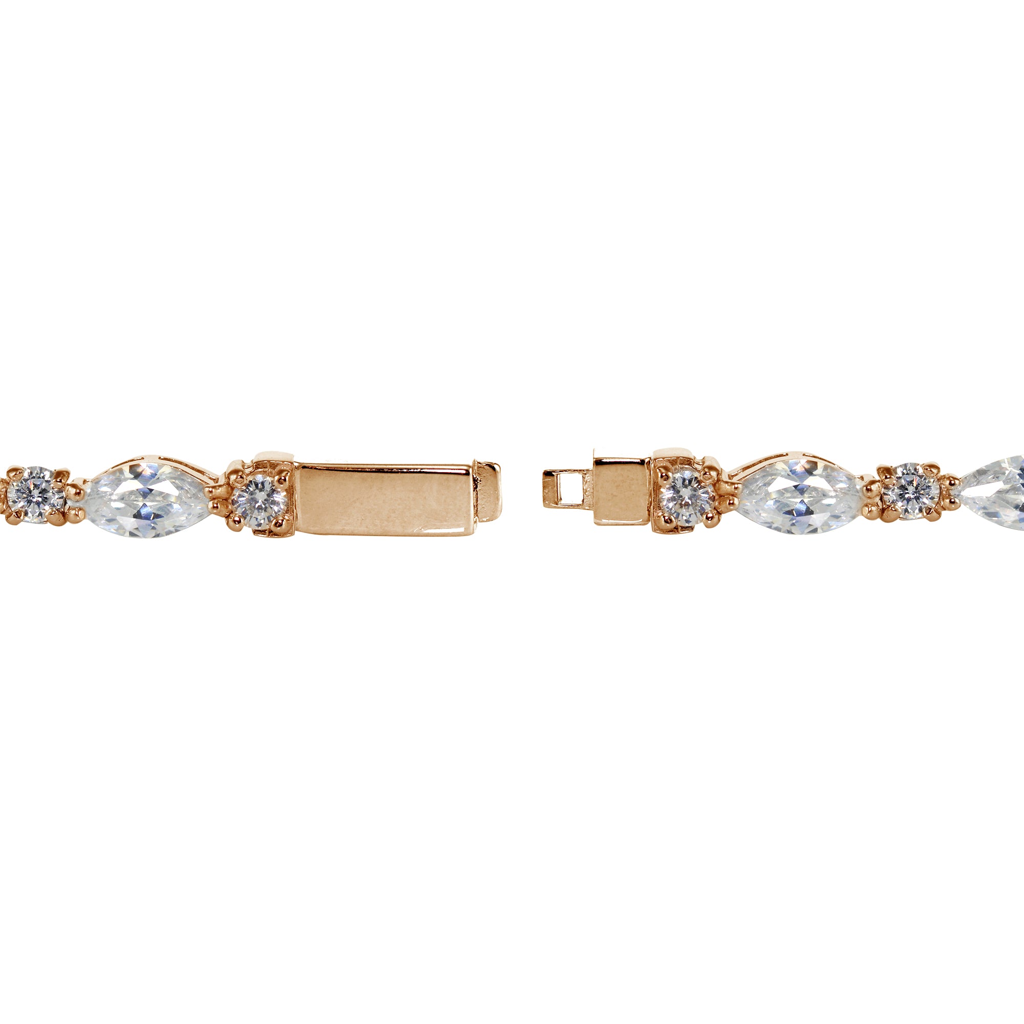 Rose Gold Sterling Silver Cubic Zirconia Marquise and Oval-cut Tennis Bracelet-2