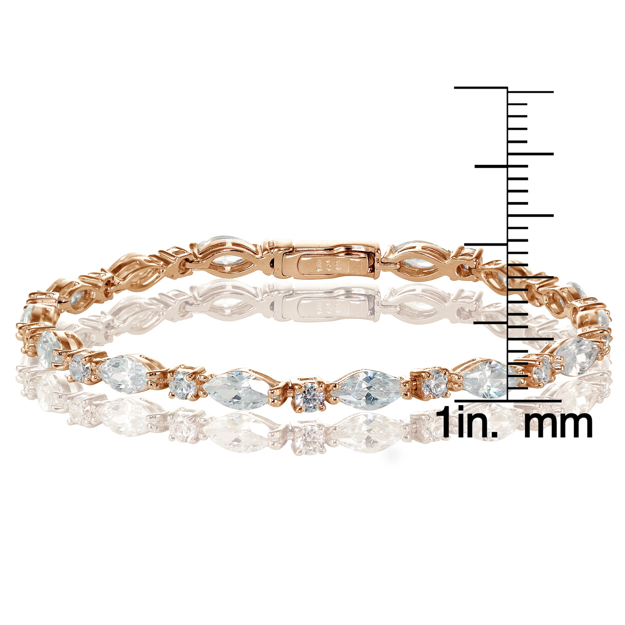 Rose Gold Sterling Silver Cubic Zirconia Marquise and Oval-cut Tennis Bracelet-3