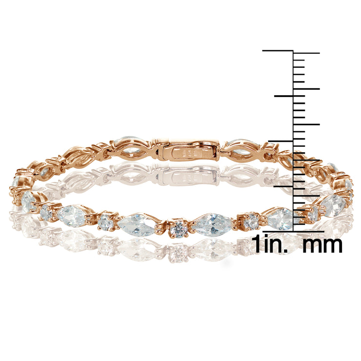 Rose Gold Sterling Silver Cubic Zirconia Marquise and Oval-cut Tennis Bracelet