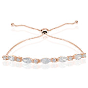 Rose Gold Flashed Sterling Silver Cubic Zirconia Marquise and Oval-cut Adjustable Bracelet
