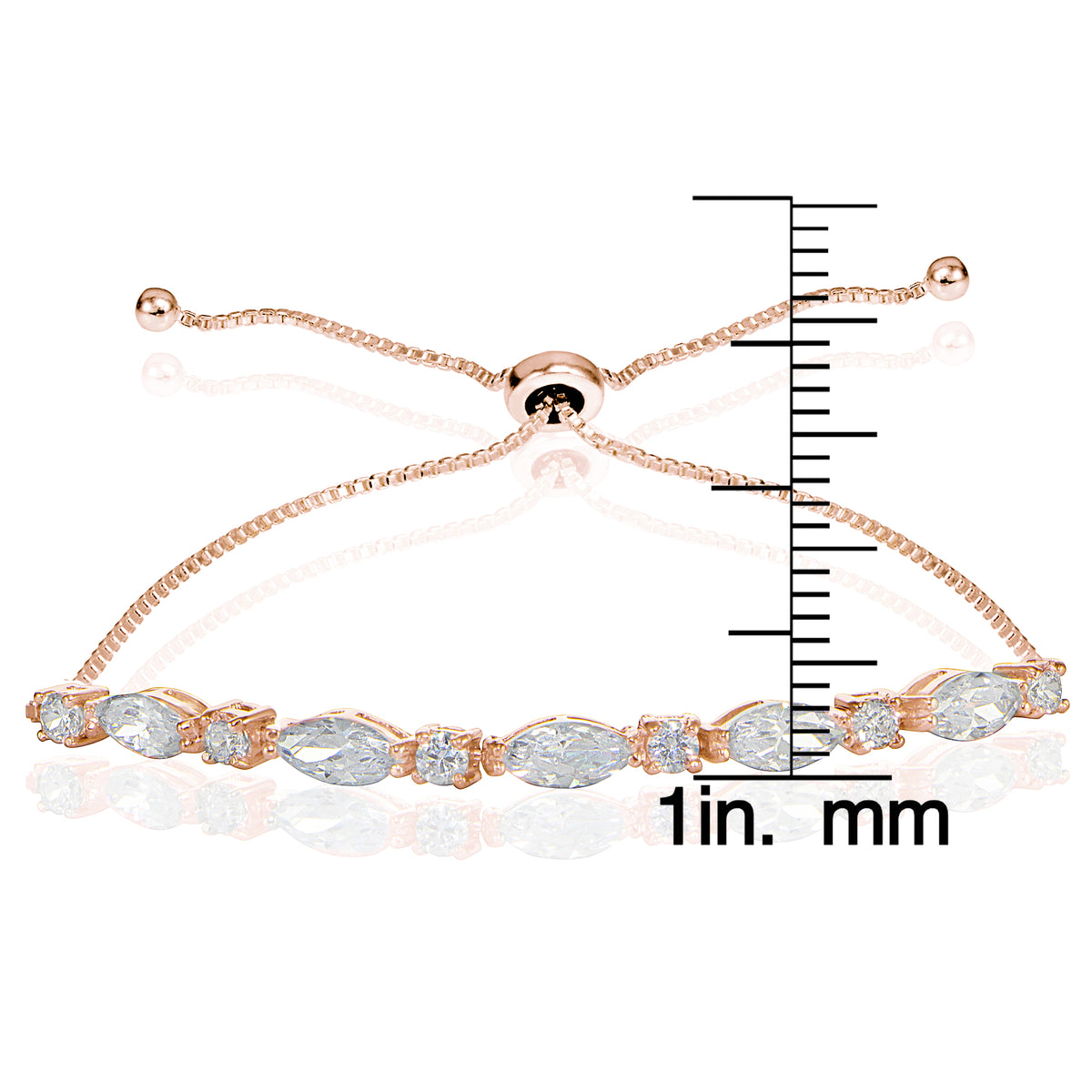 Rose Gold Flashed Sterling Silver Cubic Zirconia Marquise and Oval-cut Adjustable Bracelet-3