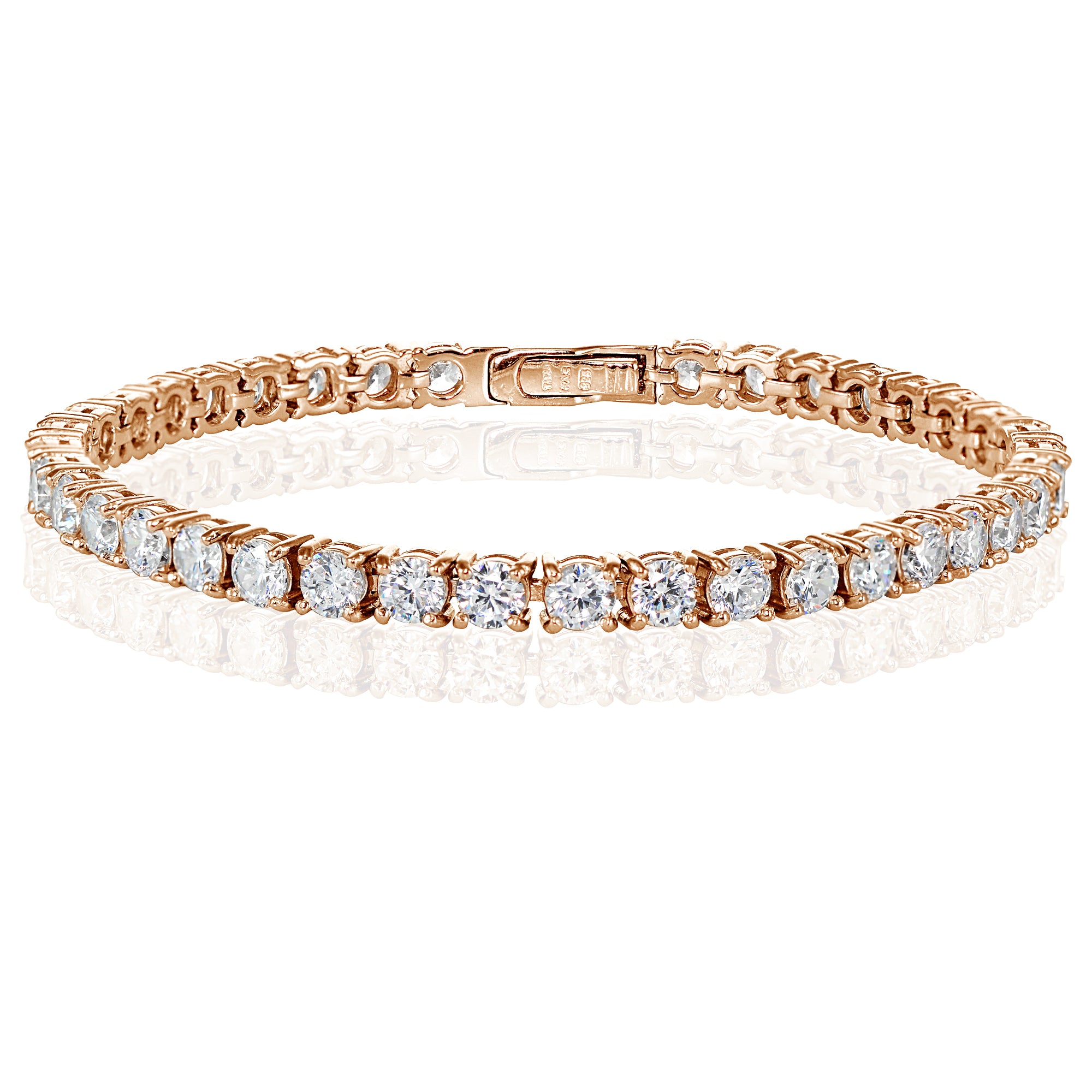 Rose Gold Sterling Silver Cubic Zirconia 4mm Round-cut Tennis Bracelet