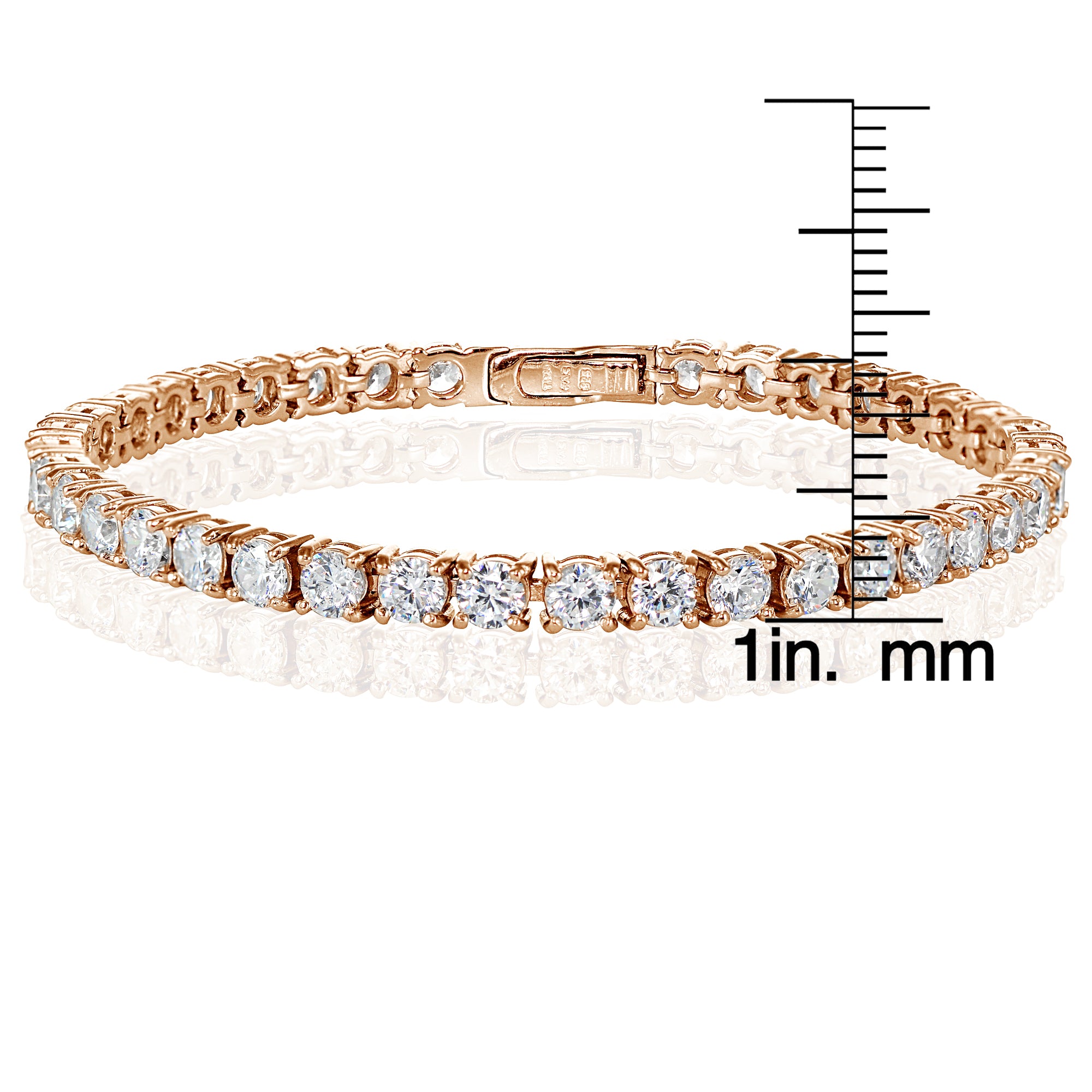 Rose Gold Sterling Silver Cubic Zirconia 4mm Round-cut Tennis Bracelet-3