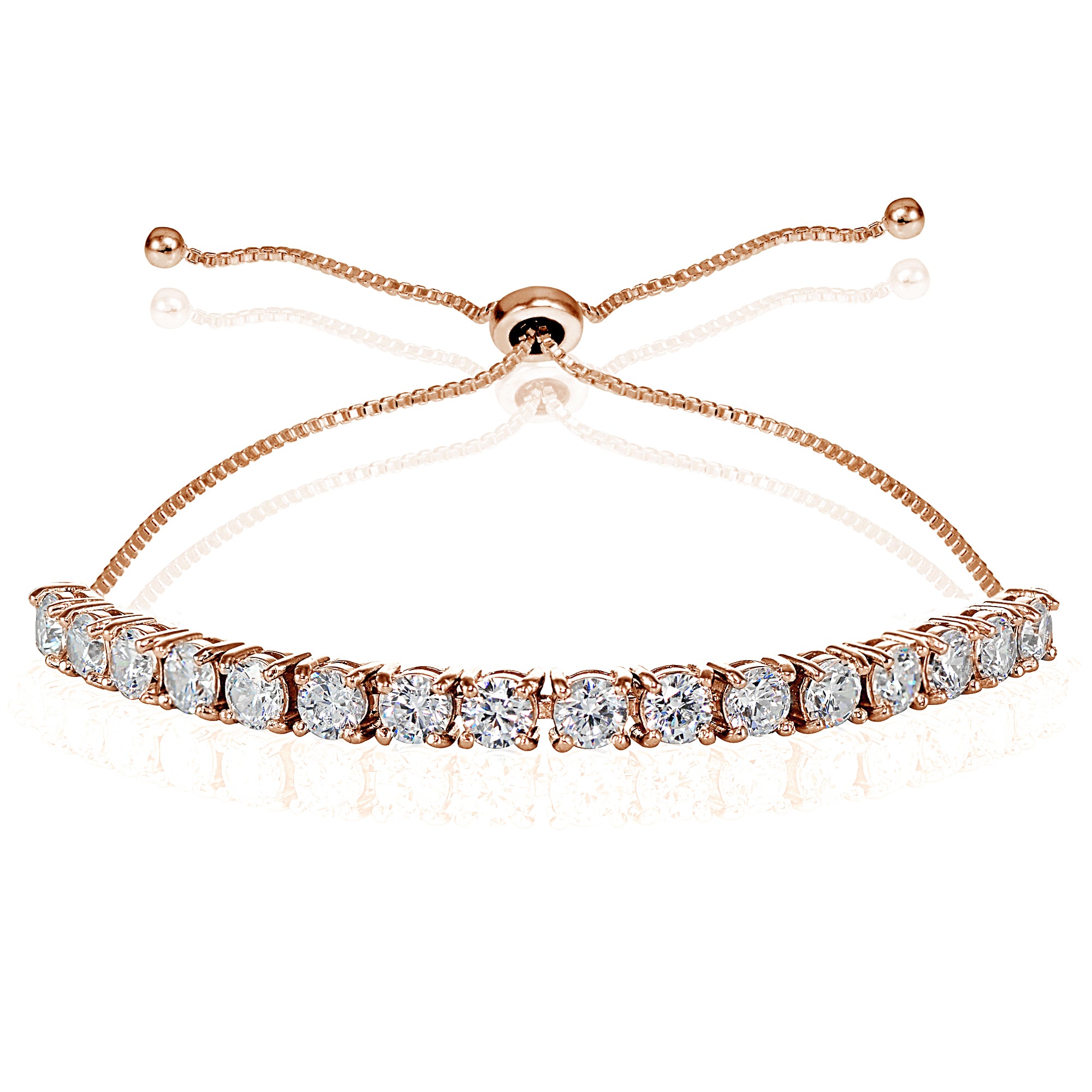 Rose Gold Flashed Sterling Silver Cubic Zirconia 4mm Round-cut Adjustable Bracelet