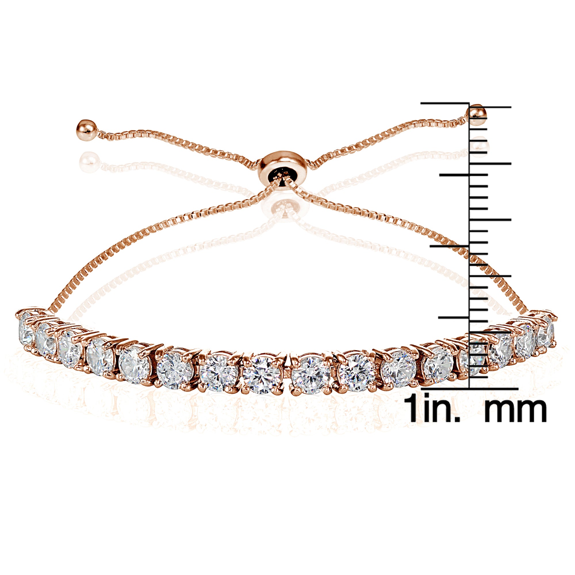 Rose Gold Flashed Sterling Silver Cubic Zirconia 4mm Round-cut Adjustable Bracelet-3