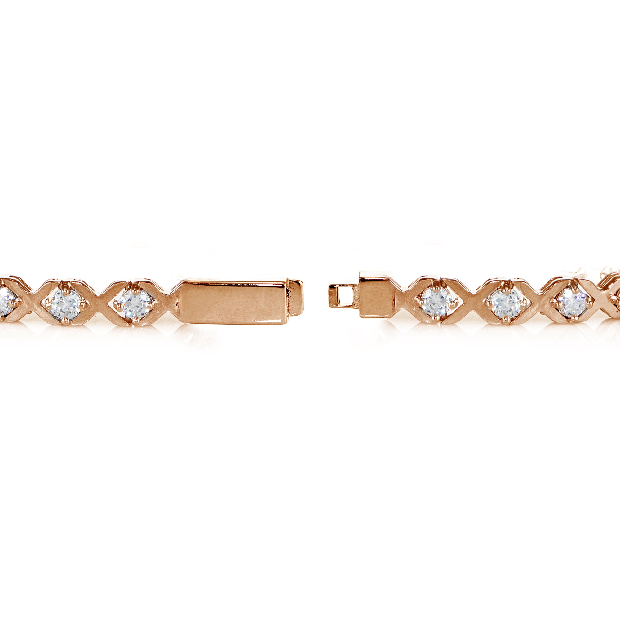 Rose Gold Sterling Silver Cubic Zirconia XO Design Tennis Bracelet-2