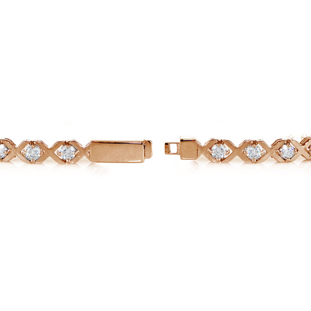 Rose Gold Sterling Silver Cubic Zirconia XO Design Tennis Bracelet