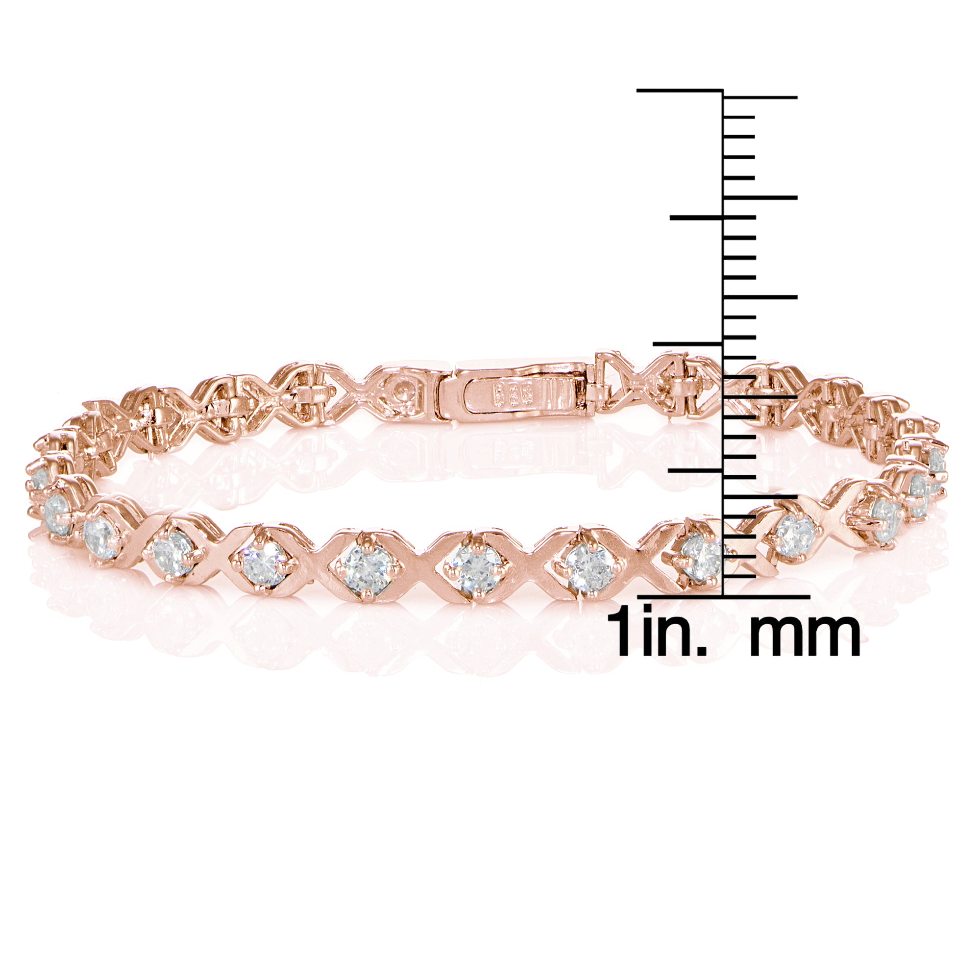 Rose Gold Sterling Silver Cubic Zirconia XO Design Tennis Bracelet-3