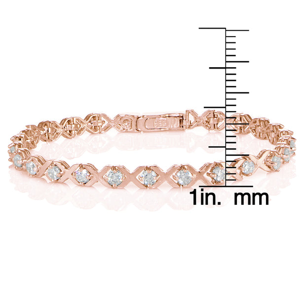 Rose Gold Sterling Silver Cubic Zirconia XO Design Tennis Bracelet