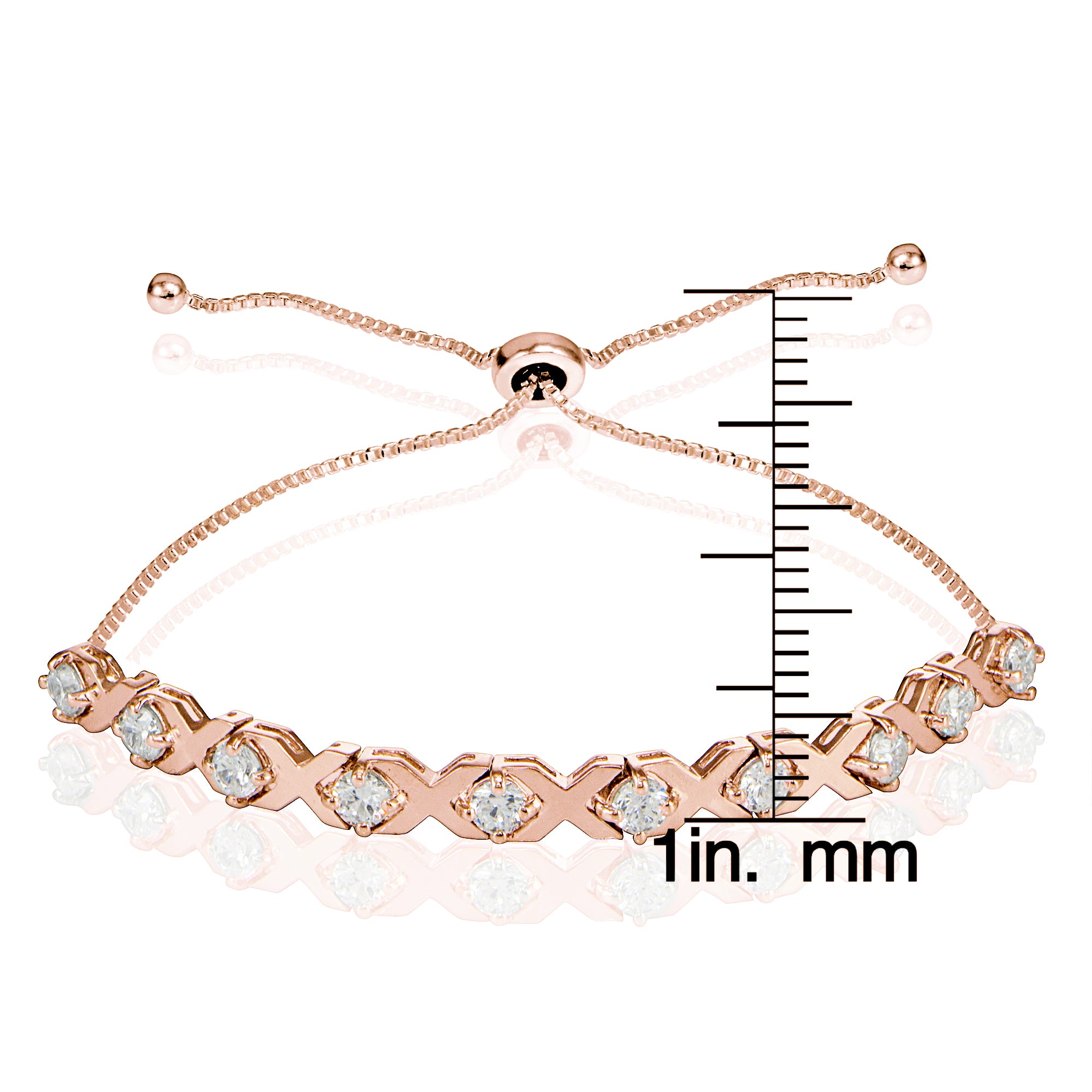 Rose Gold Flashed Sterling Silver Cubic Zirconia XO Design Adjustable Bracelet-3