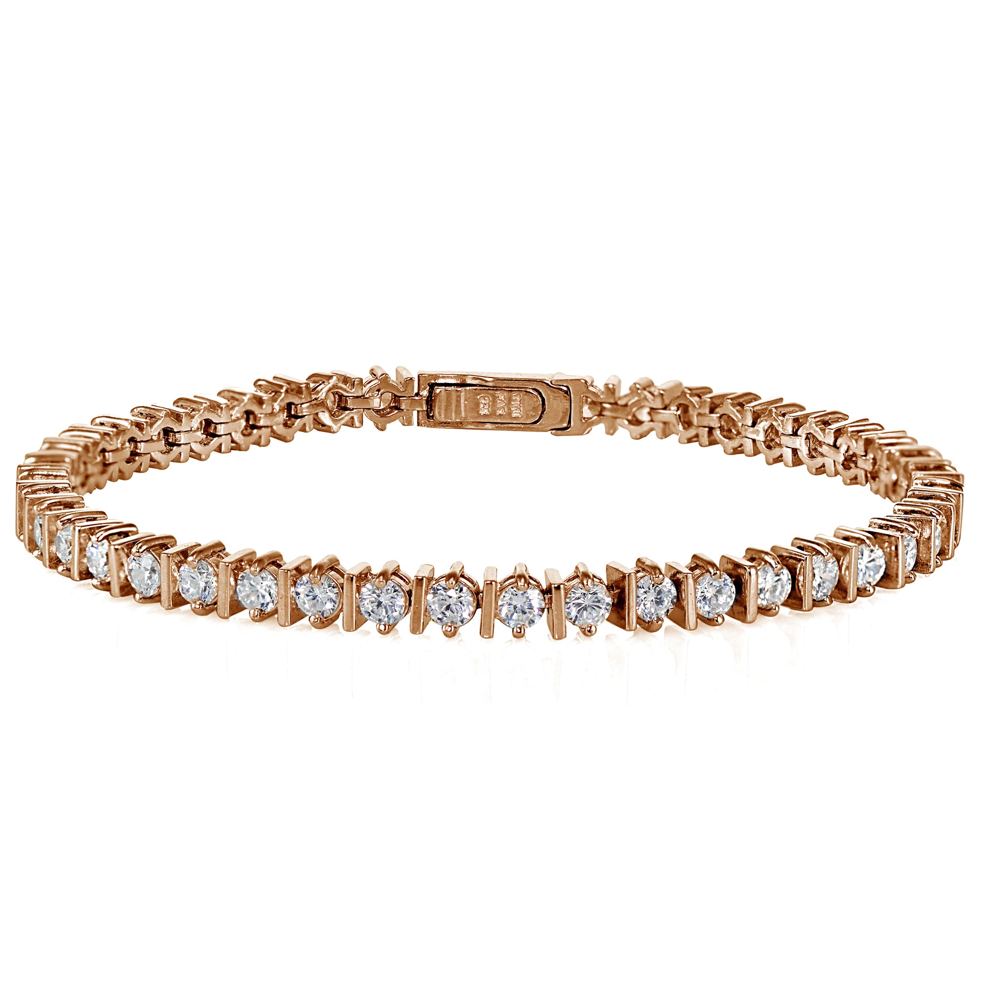 Rose Gold Sterling Silver Cubic Zirconia 3mm Tennis Bracelet