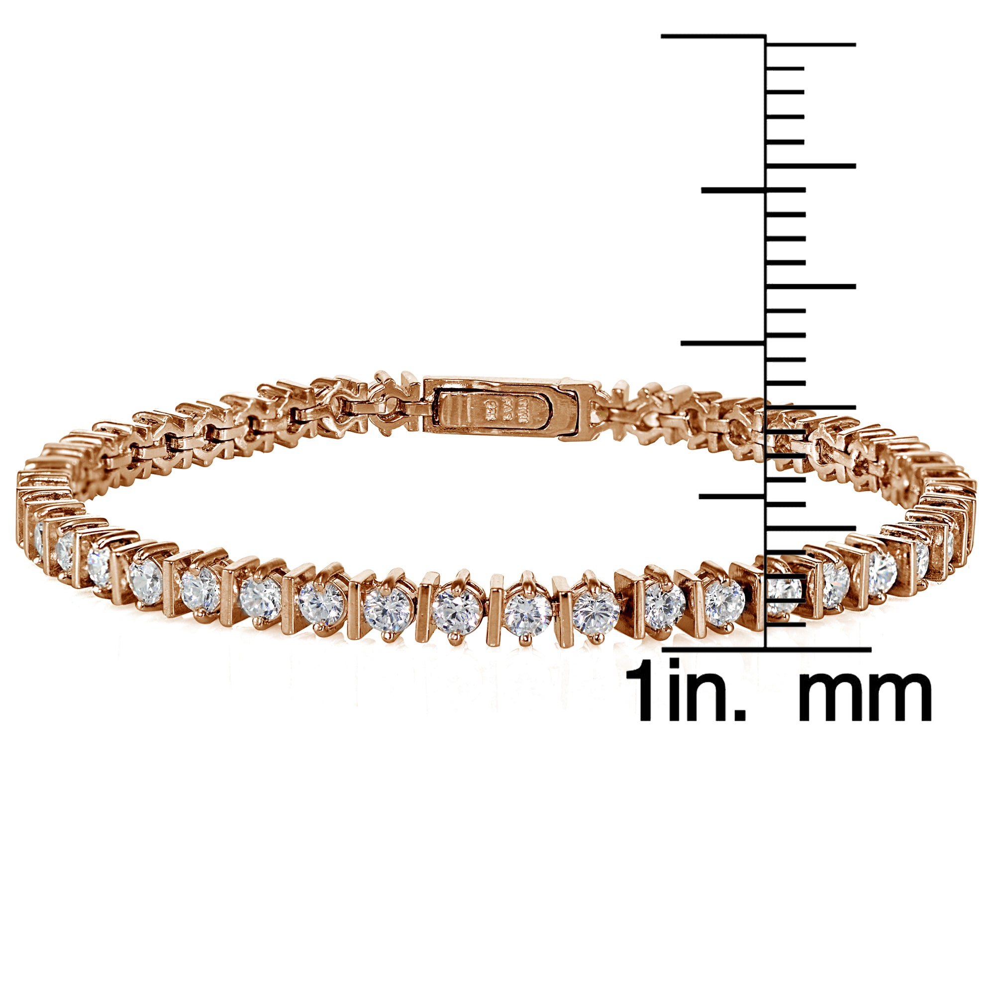 Rose Gold Sterling Silver Cubic Zirconia 3mm Tennis Bracelet-3