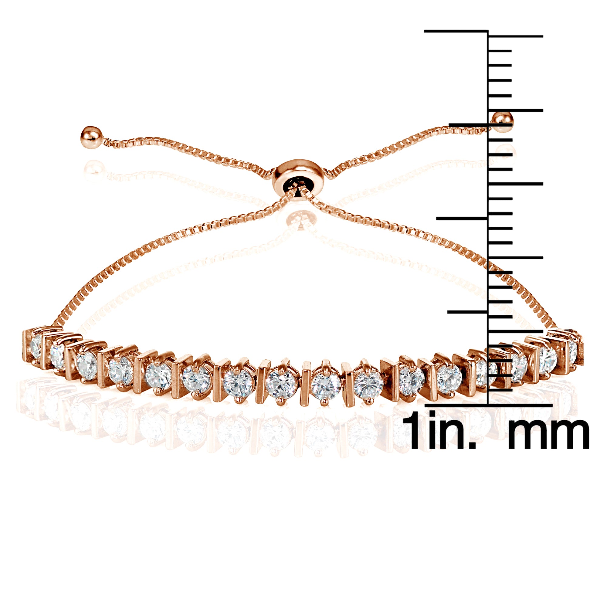 Rose Gold Flashed Sterling Silver Cubic Zirconia 3mm Adjustable Bracelet-3