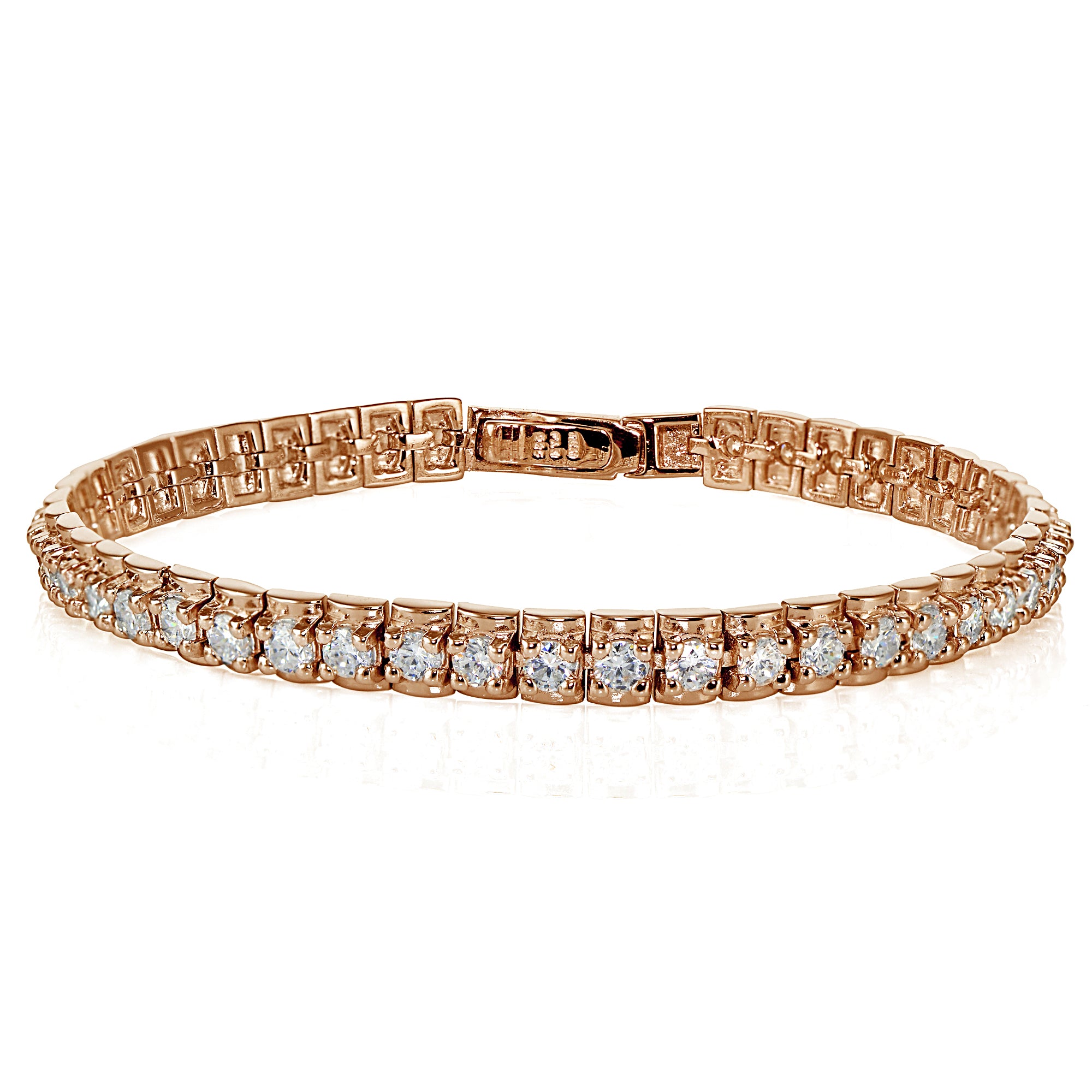 Rose Gold Sterling Silver Cubic Zirconia 3mm Bar Tennis Bracelet