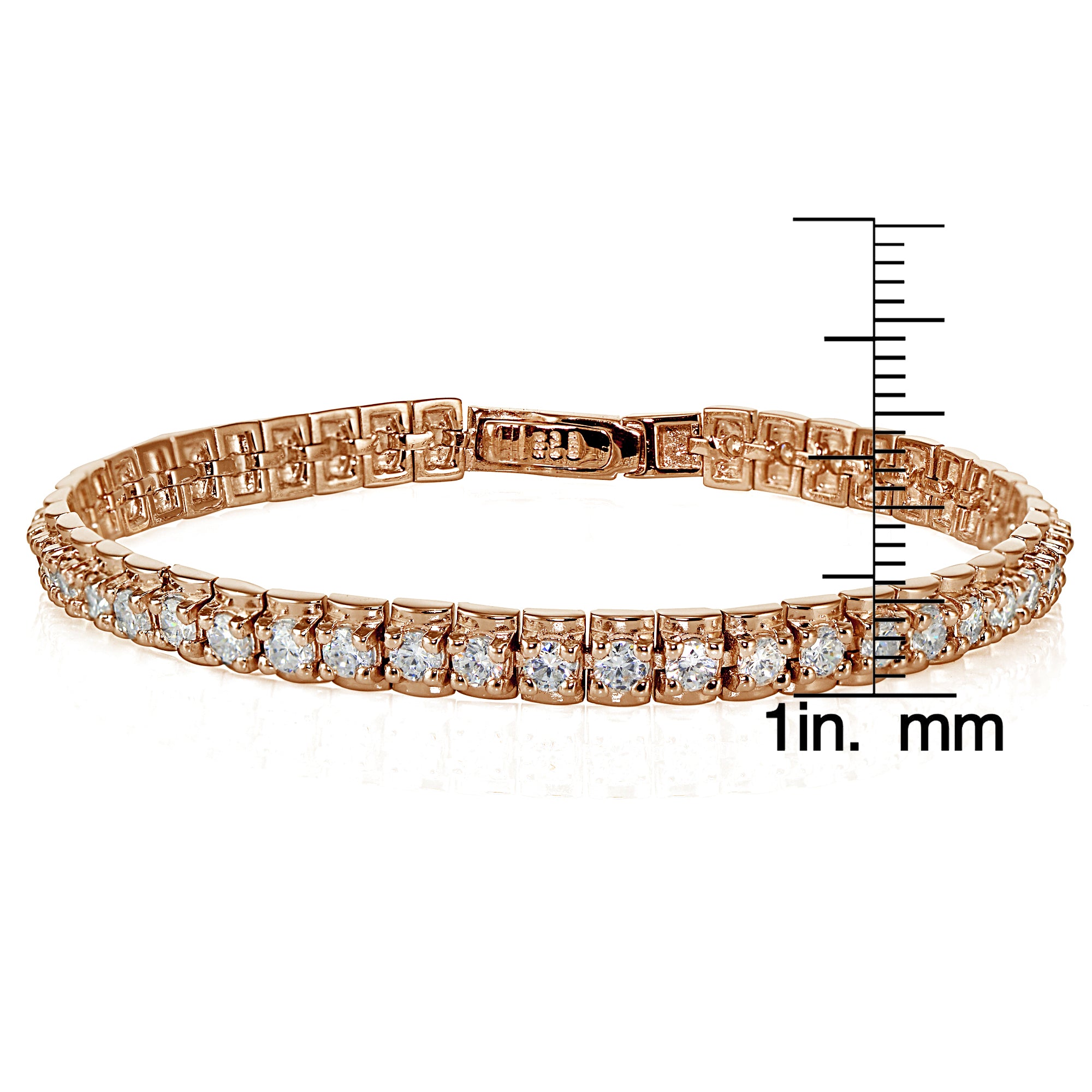 Rose Gold Sterling Silver Cubic Zirconia 3mm Bar Tennis Bracelet-3