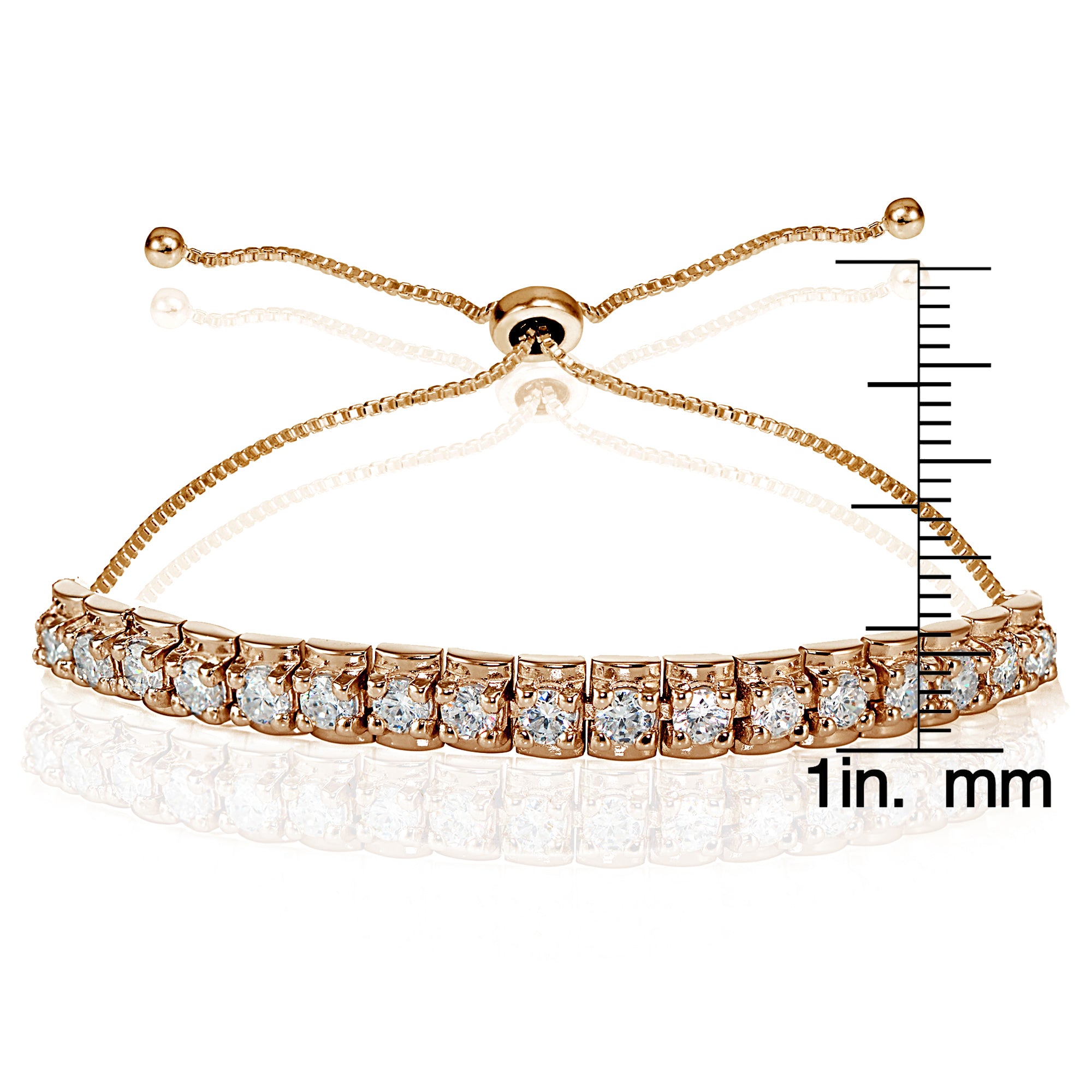 Rose Gold Flashed Sterling Silver Cubic Zirconia 3mm Bar Adjustable Bracelet-3