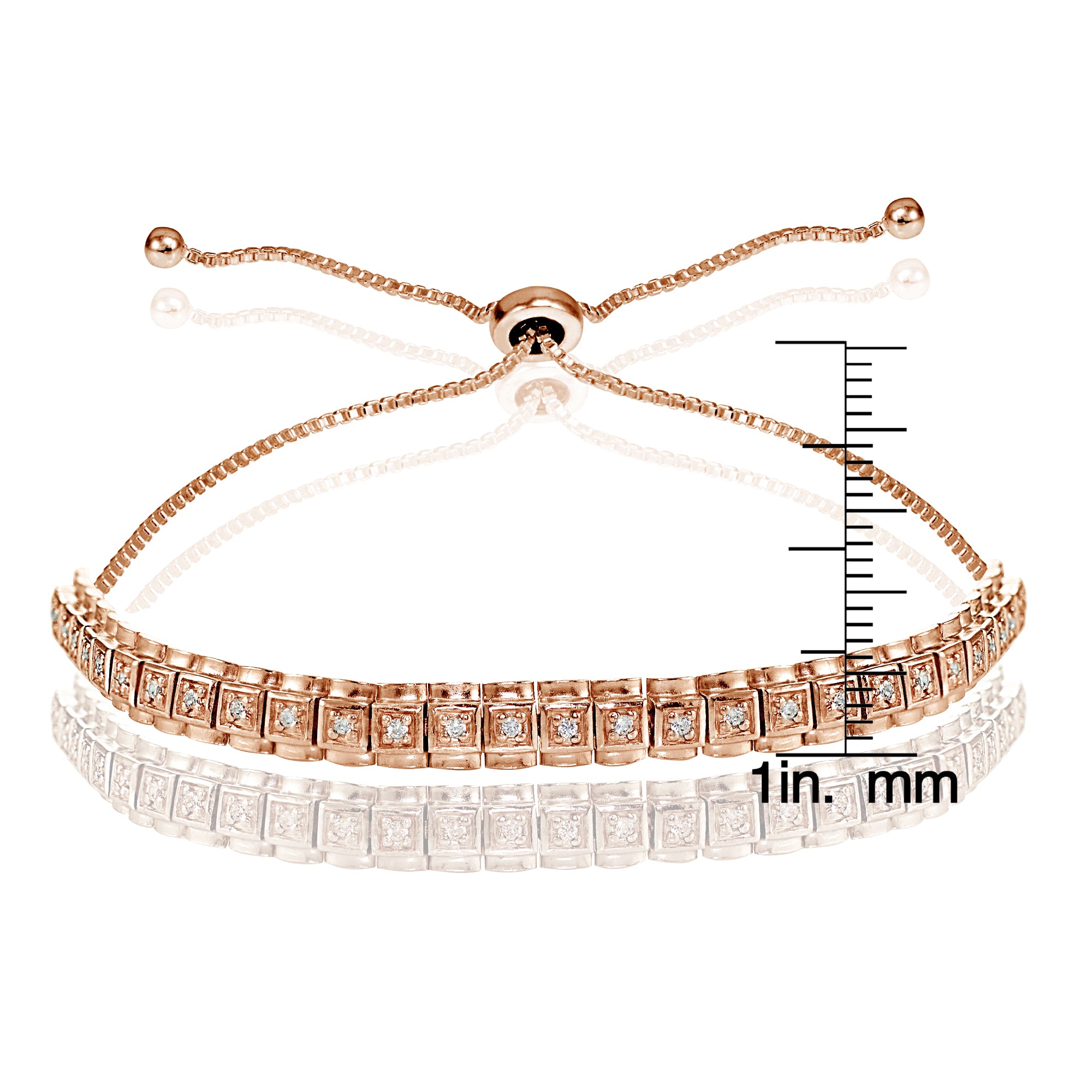 Rose Gold Flashed Sterling Silver Cubic Zirconia 1.3mm Bar Adjustable Bracelet-3