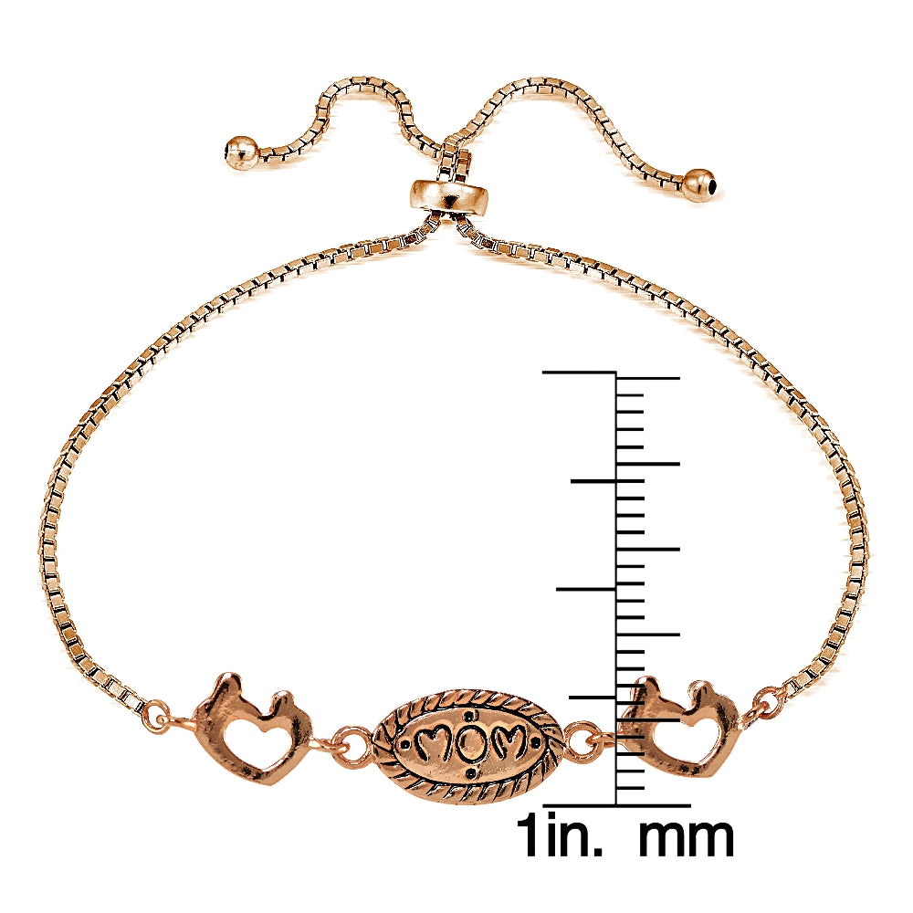 Rose Gold Tone over Sterling Silver MOM Mother and Daughter Heart Polished Adjustable Bracelet-3