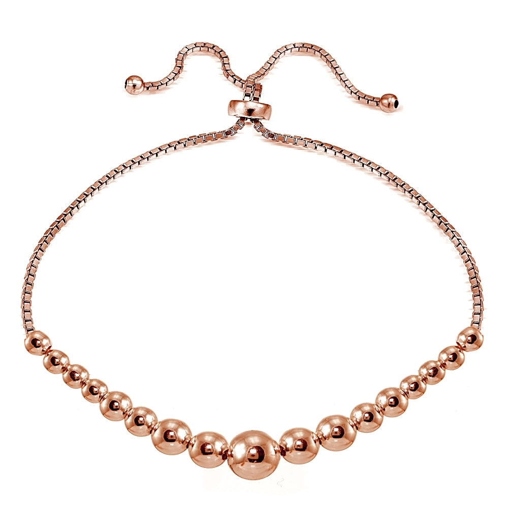Rose Gold Flashed Sterling Silver Graduated Bead Adjustable Bracelet