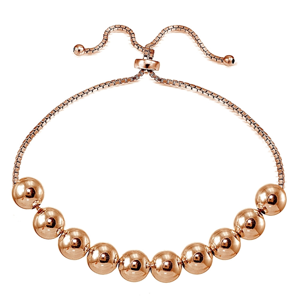 Rose Gold Flashed Sterling Silver 8mm Bead Adjustable Bracelet