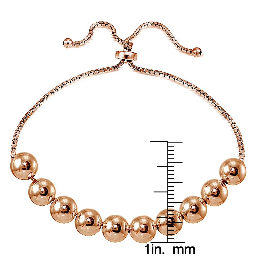 Rose Gold Flashed Sterling Silver 8mm Bead Adjustable Bracelet-3