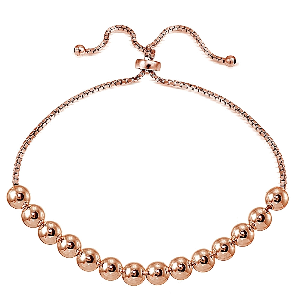 Rose Gold Flashed Sterling Silver 6mm Bead Adjustable Bracelet