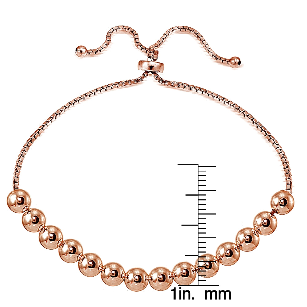 Rose Gold Flashed Sterling Silver 6mm Bead Adjustable Bracelet-3