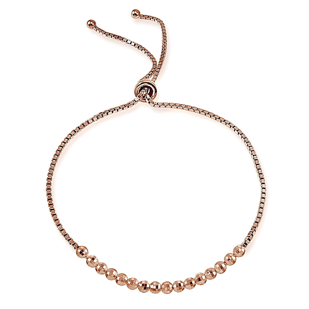 Rose Gold Flashed Sterling Silver Disco Ball Beaded Adjustable Bolo Bracelet