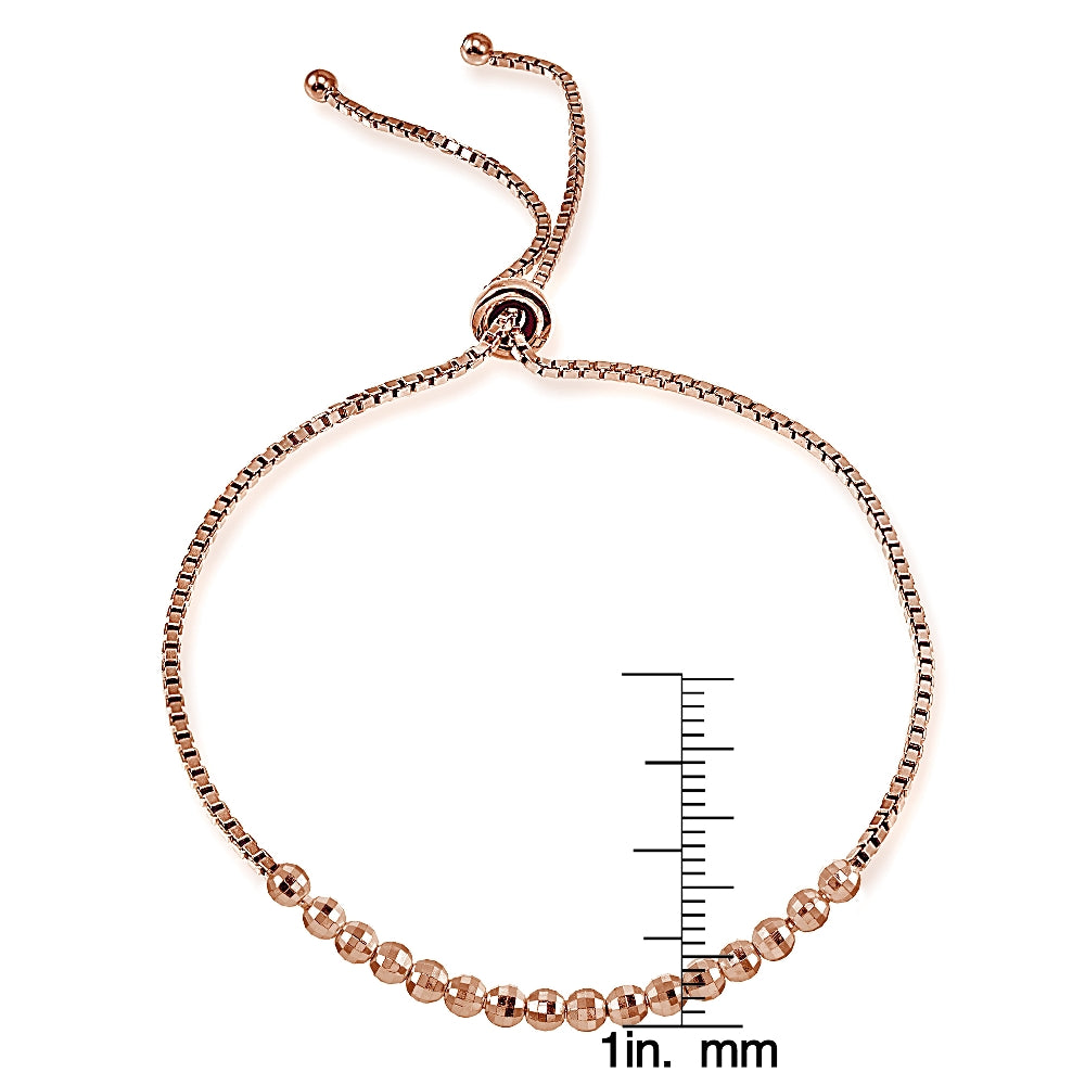 Rose Gold Flashed Sterling Silver Disco Ball Beaded Adjustable Bolo Bracelet-3