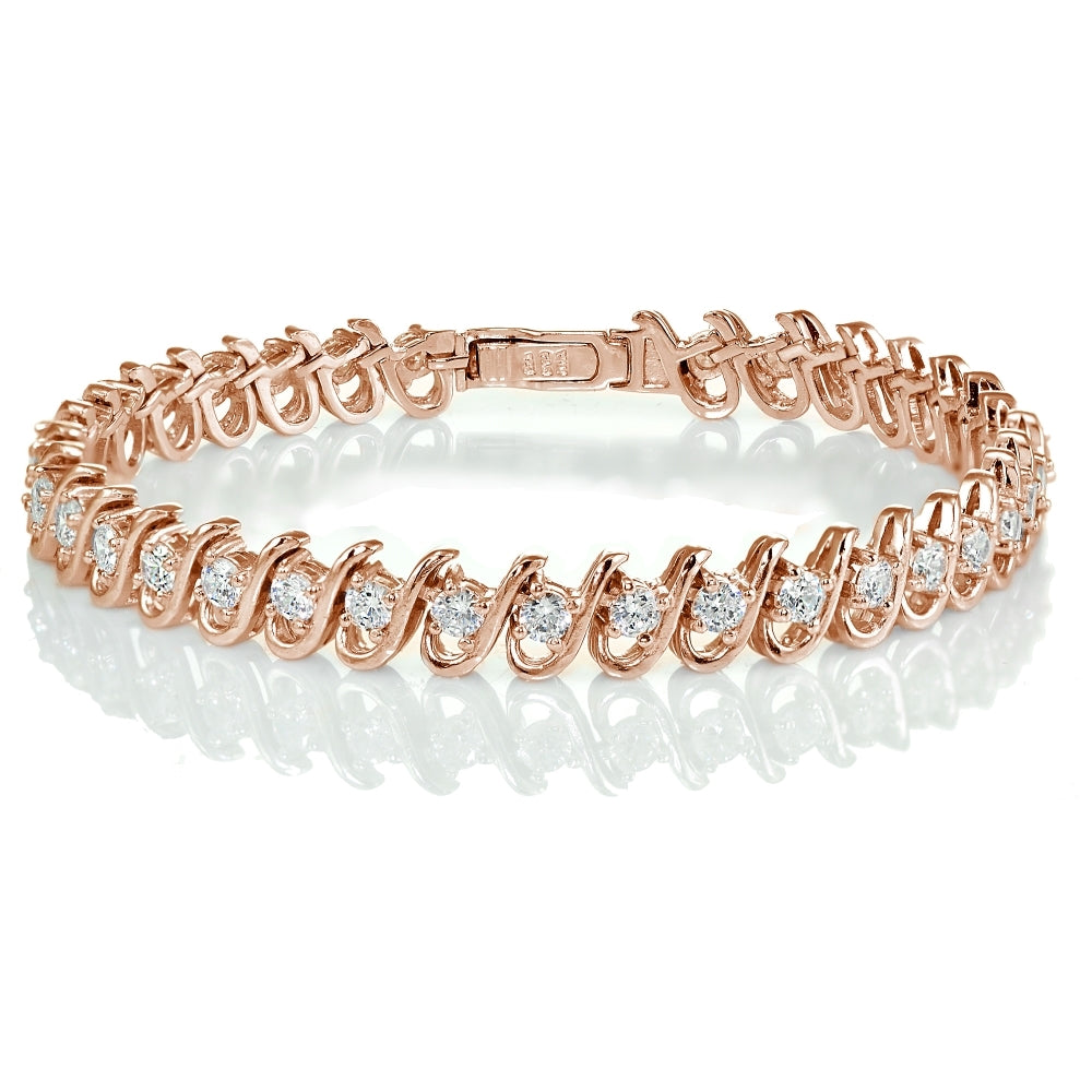 Rose Gold Sterling Silver Cubic Zirconia S Link Tennis Bracelet