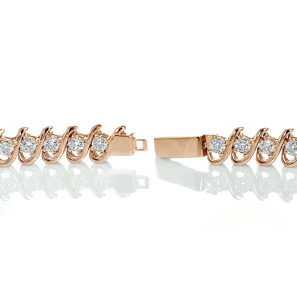 Rose Gold Sterling Silver Cubic Zirconia S Link Tennis Bracelet-2