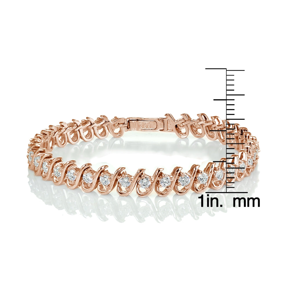 Rose Gold Sterling Silver Cubic Zirconia S Link Tennis Bracelet-3