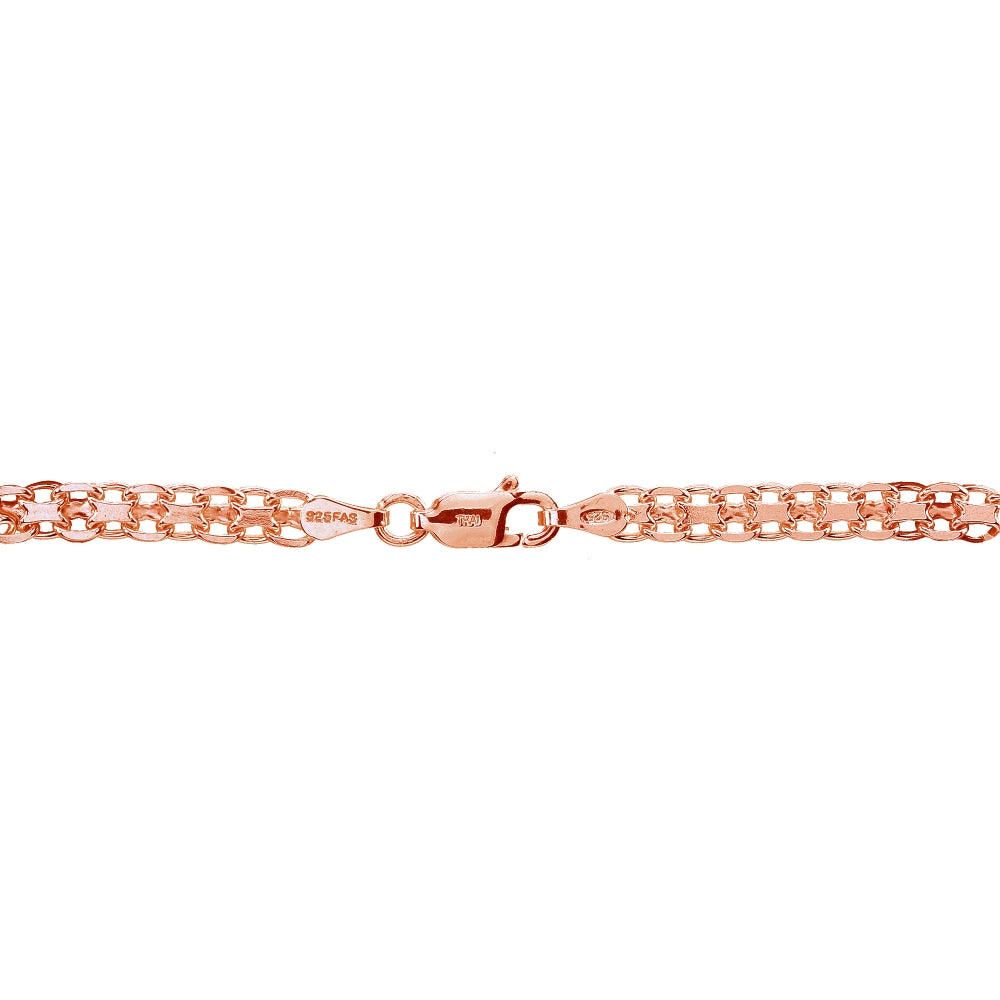 Rose Gold Flashed Sterling Silver 4mm Polished Bismark Chain Bracelet-2