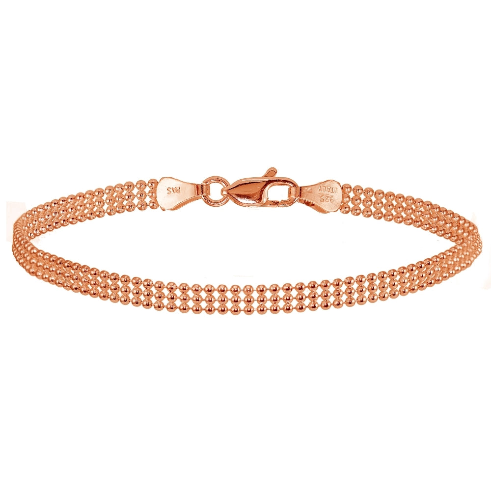 Rose Gold Flashed Sterling Silver 3.5mm Polished Mesh Design Bracelet