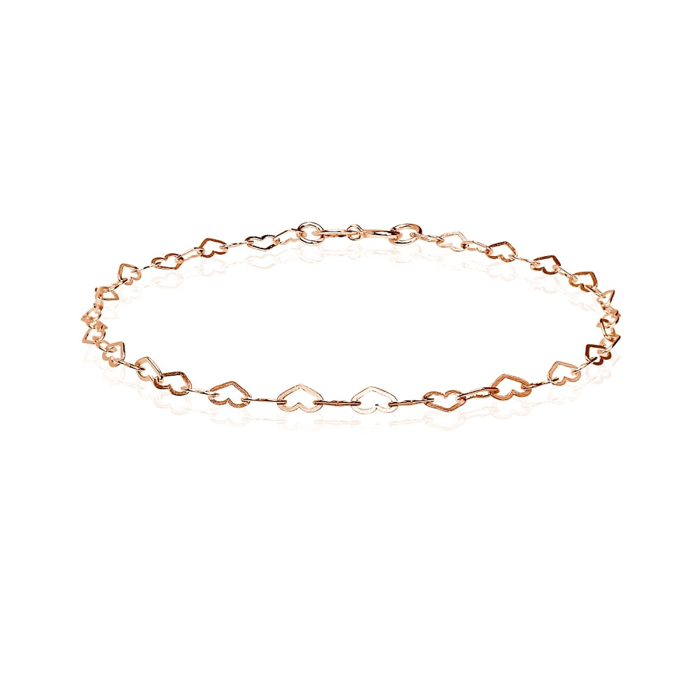 Rose Gold Flashed Sterling Silver Heart Link Chain Bracelet