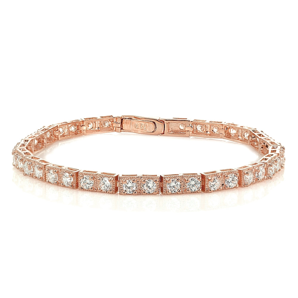 Rose Gold Sterling Silver 3mm Cubic Zirconia Classic Bar Tennis Bracelet