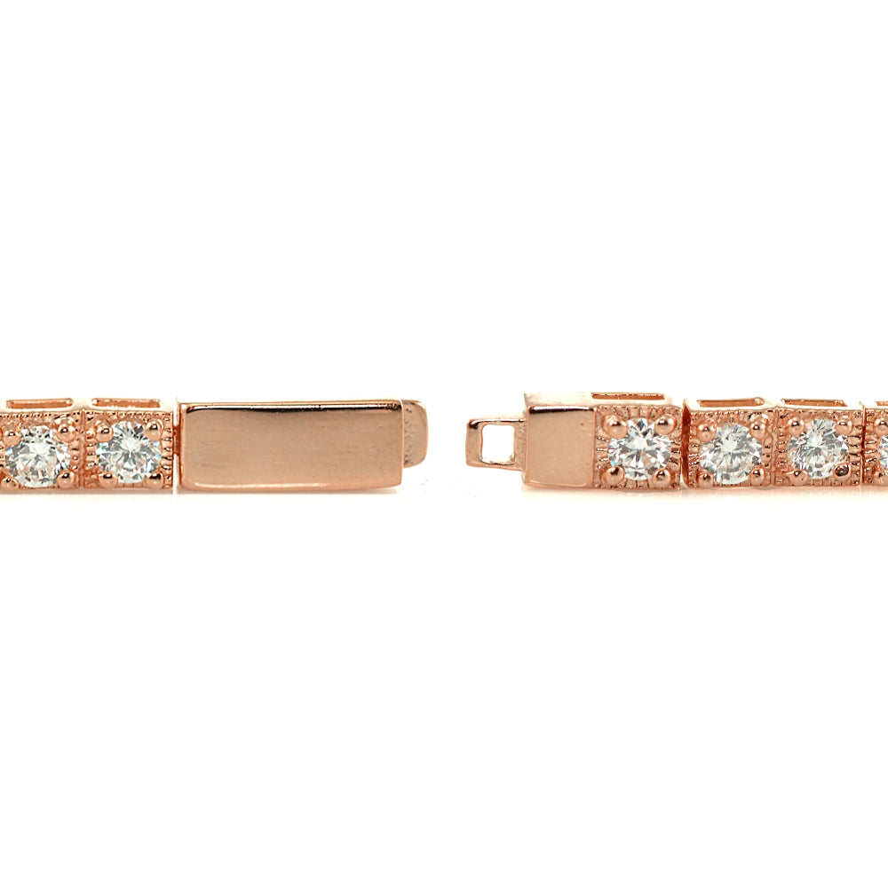 Rose Gold Sterling Silver 3mm Cubic Zirconia Classic Bar Tennis Bracelet-2