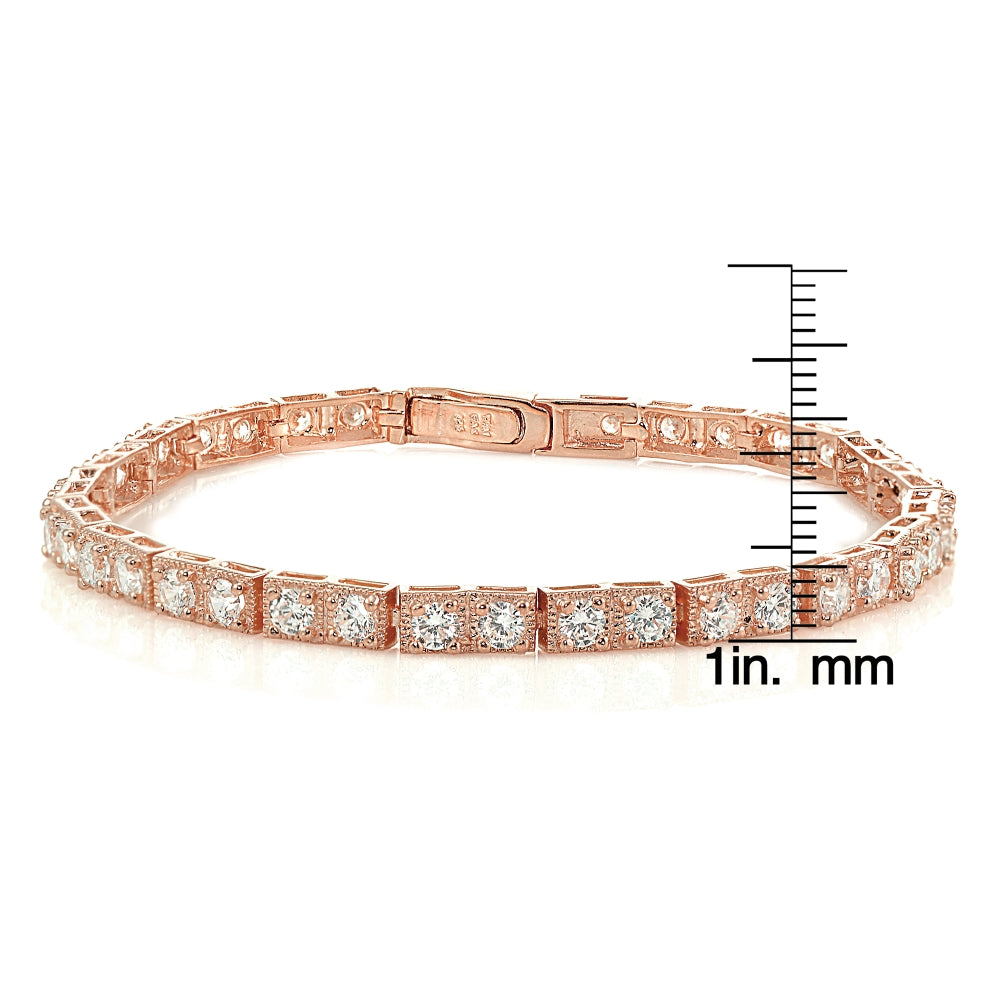 Rose Gold Sterling Silver 3mm Cubic Zirconia Classic Bar Tennis Bracelet-3
