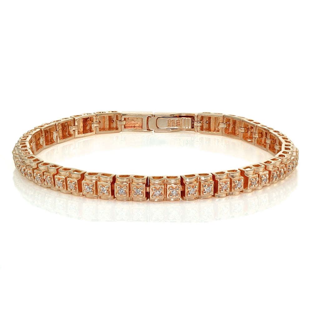 Rose Gold Sterling Silver Cubic Zirconia 1.3mm Bar Tennis Bracelet