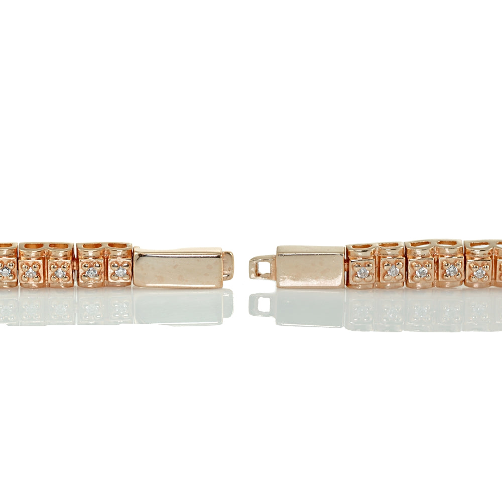Rose Gold Sterling Silver Cubic Zirconia 1.3mm Bar Tennis Bracelet-2