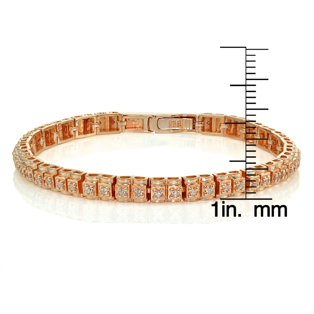 Rose Gold Sterling Silver Cubic Zirconia 1.3mm Bar Tennis Bracelet-3